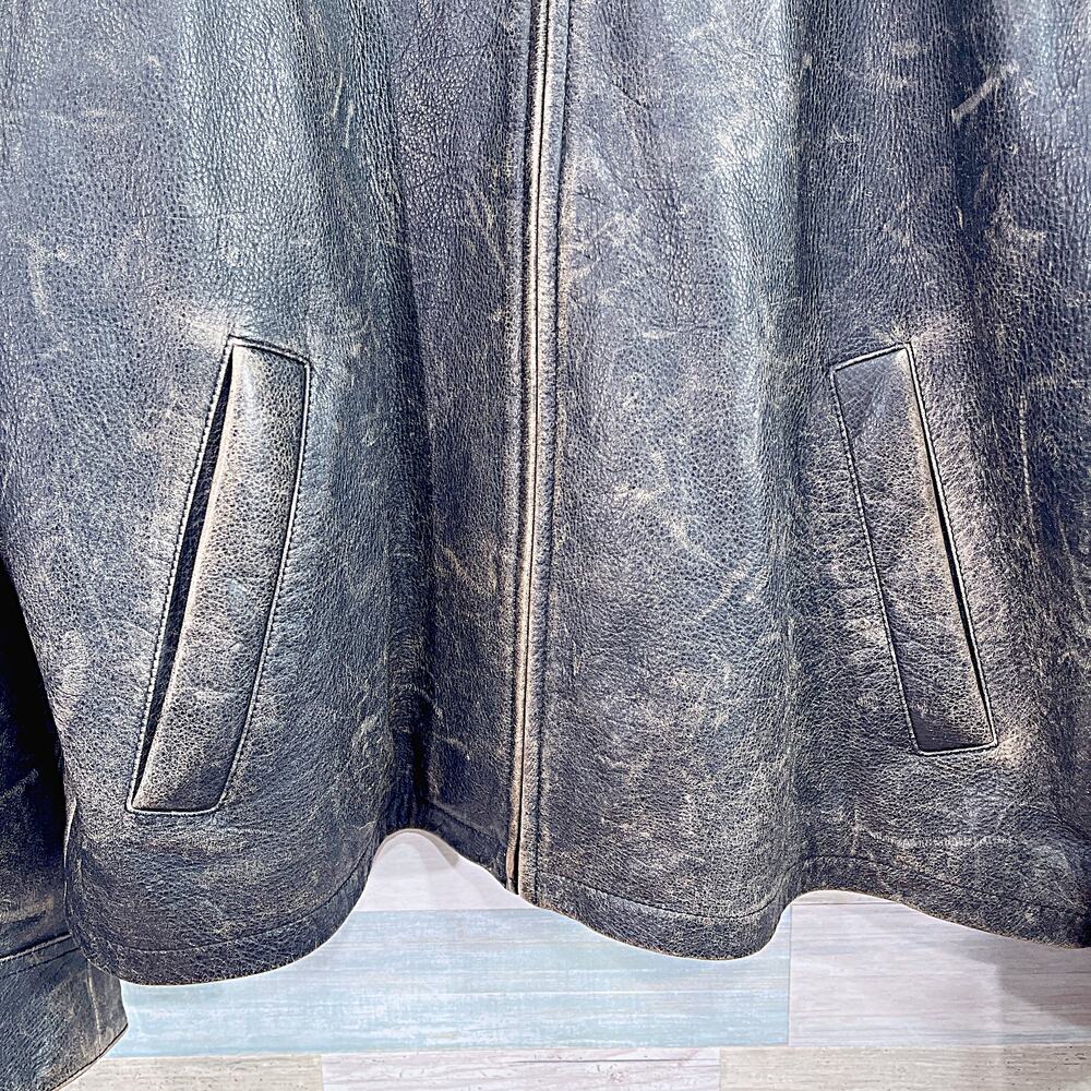 Timberland 100% Cowhide Leather Distressed Jacket Brown Zip Up Vintage Mens XL - Picture 4 of 10